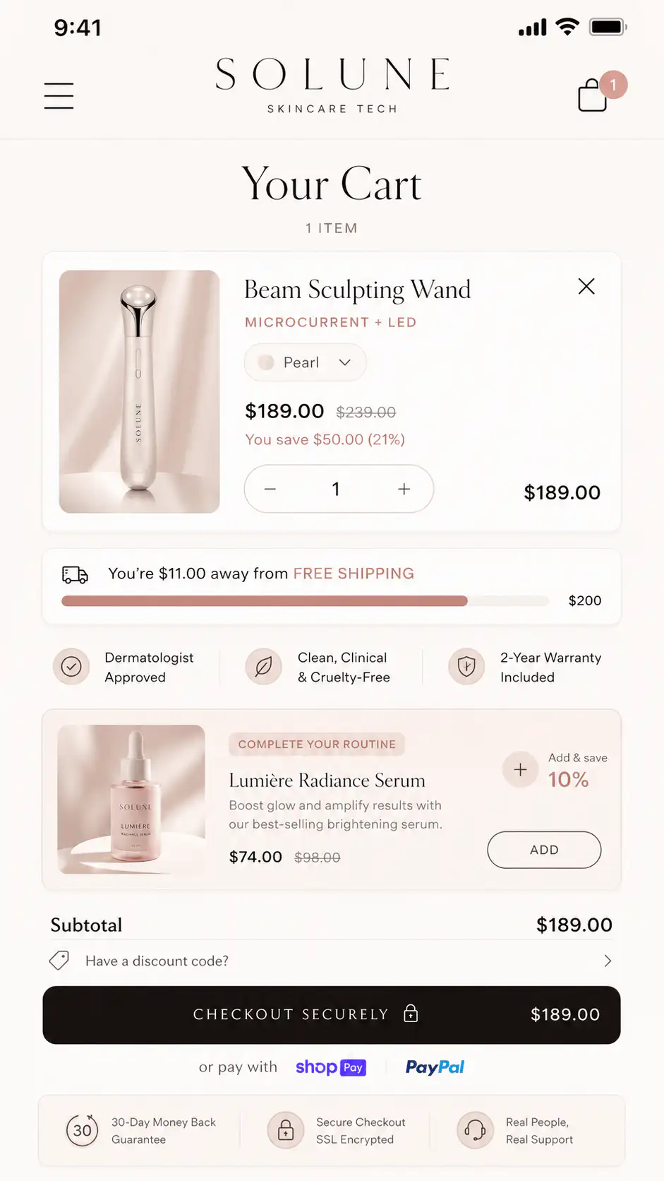 Solune ecommerce cart page reference