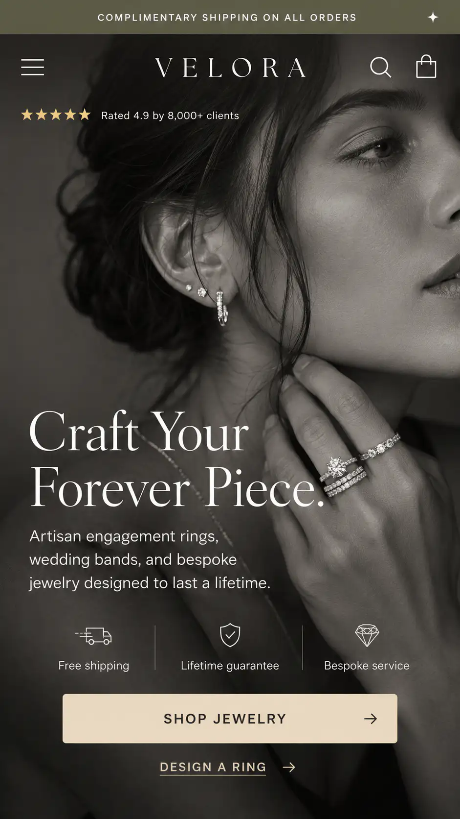 Jewelry ecommerce hero screen